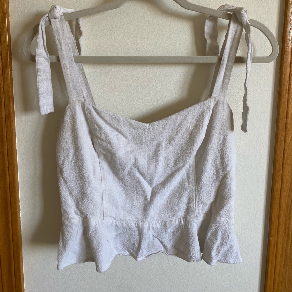 White Crop Peplum Top - Size:L